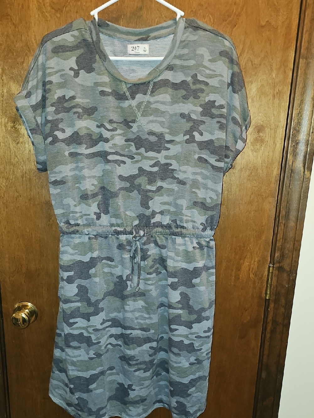 Casual Camo Drawstring Waist Dress - 247 Brand - Gray/Green